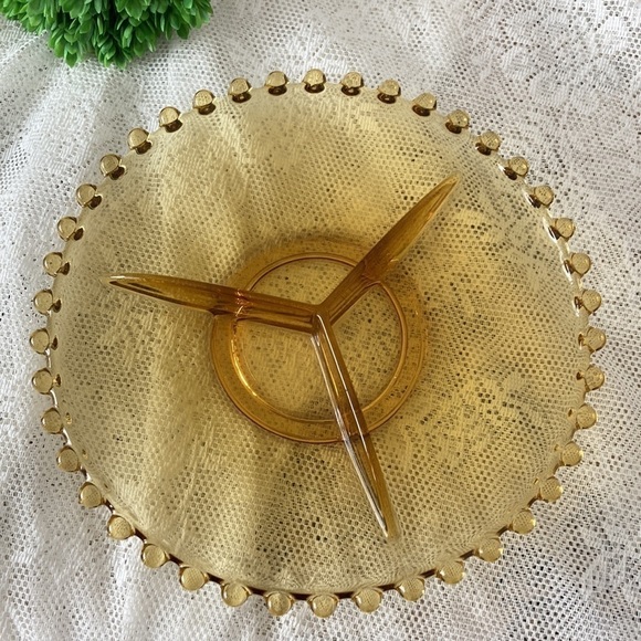 Vintage Candlewick Style Amber Glass Divided Serving Dish Plate - Picture 2 of 4